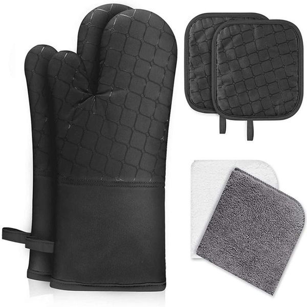 

oven mitts and pot holders 6pcs set kitchen glove high heat resistant extra long potholder tb sale
