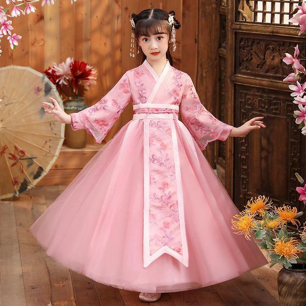 

autumn and winter girls hanfu dress ceremony costume birthday party evening clothing wedding flower children's wear ethnic, Red