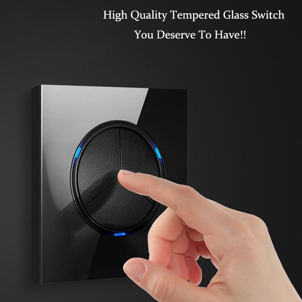 

smart home control 1 2 3 4 gang way 2way wall switch household black tempered glass mirror panel eu us uk france socket led light 86mm