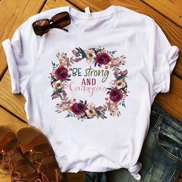

and women lady be men t shirts strong courageous wreath printed ladies tee female clothes graphic, White;black