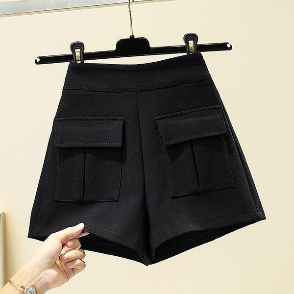 

women's shorts black wide leg capris plus large size oversize korean style fashion clothing 2021 casual high waist female, White;black
