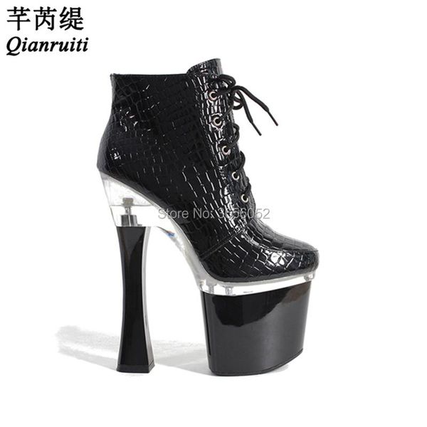 

boots qianruiti fetish runway ladies dance shoes black white red patent leather 18cm super high heels women platform short