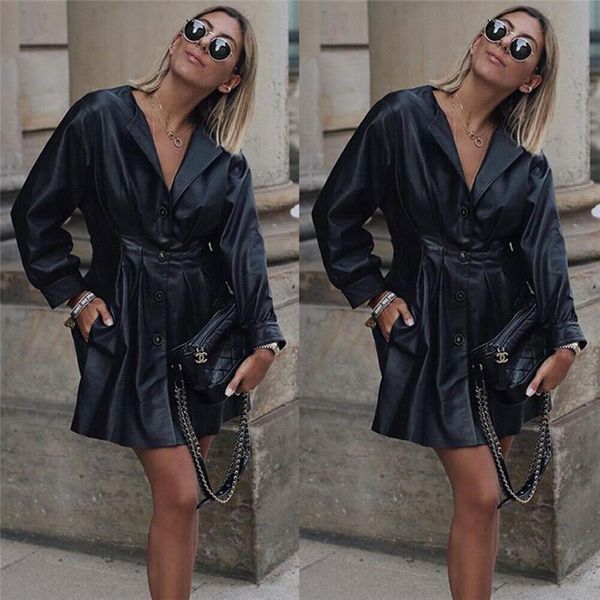 

women's jackets fashion pu leather coat long sleeve turn-down collar slim autumn winter clothing black women streetwear, Black;brown