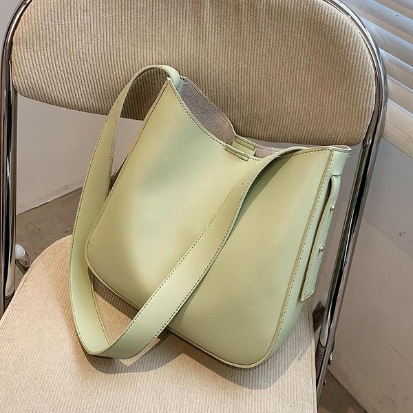 

simple pu leather bucket crossbody bags for women 2021 fashion female solid color shoulder handbags and purses green white cross body