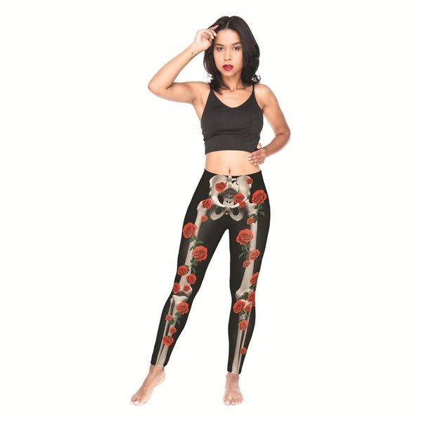 

women's leggings skull print breathable slim halloween personality creative style buttocks sports female high waist stretch fitness, Black