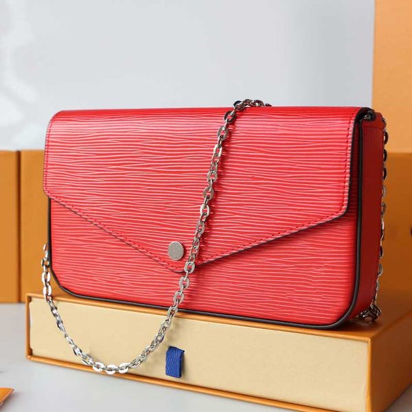 

woman bag designers handbag original card holder wallet classic silver chain shoulder tote water ripple ladies flap purse 3 pcs/set 5 color