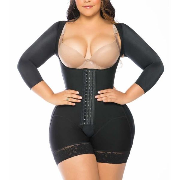 

women's shapers waist trainer thigh trimmer shapewear hook and eye closure breast support tummy control faja triangle bodysuit, Black;white