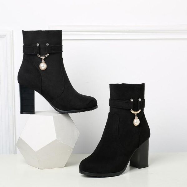 

boots big size 9 10 17 women shoes ankle for ladies woman winter solid color round head side zipper, Black