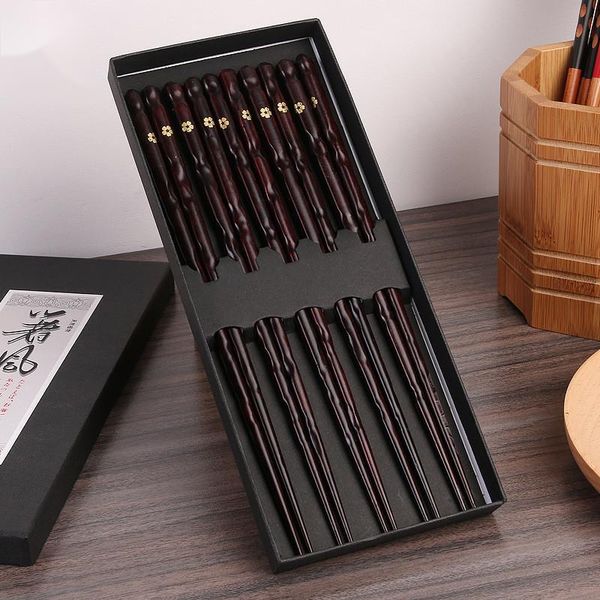 

chopsticks 5pairs natural handmade wood non-slip wooden chop stick set with gift box japanese sushi chopstick for dinner