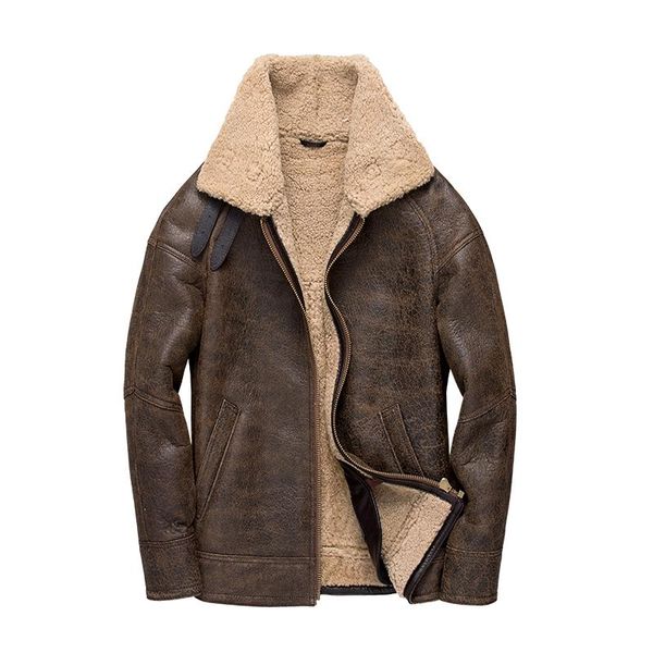 

men's leather & faux natural fur coat men motorcycle male jacket real sheep shearling winter mens jackets and coats fashion 2021 veste, Black