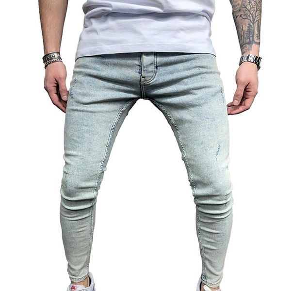 

men's jeans skinny loose denim pants zip casual stretch long trousers bottoms, Blue