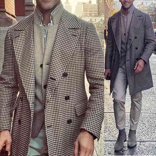 

men's suits & blazers houndstooth long jacket hombre groom wear tuxedo suit men blazer man only pvwn, White;black