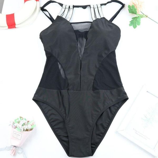 

mesh cut hollow out deep v neck high waist swimwear one swimsuit 2021 piece swim trikini bath women suit monokini l5l0 one-piece suits
