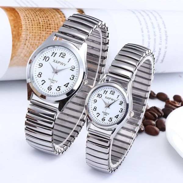 

wristwatches classic elastic watch for the elderly digital quartz men and women couple wholesale, Slivery;brown