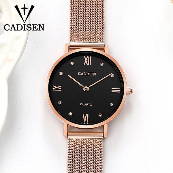 

wristwatches 2021 cadisen fashion ladies watch thin rose gold steel mesh band quartz women gift relogio feminino, Slivery;brown