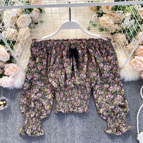 

women's knits & tees off shoulder floral print boho beach blouse shirt for women fashion summer slash neck puff sleeve ruffle, White