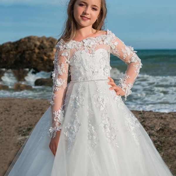 

girl's dresses ball gown girl dress for party wedding 2021 lace appliques o-neck floor-length full sleeve belt design elegant a-line, Red;yellow