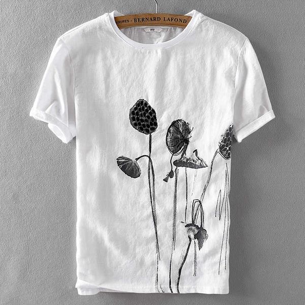 

women's t-shirt estilo chins linho curto-de mangas compridas t-shirt dos vero casuais camisa branca de t para homens moda camiseta drq, White