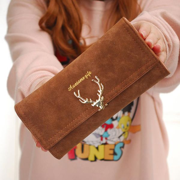 

wallets women fashion wallet card holder coin pocket female purse leather mobile phone clutch bag metal deer cash, Red;black