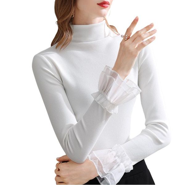 

women's t-shirt womens base t shirt fashion turtleneck office lady tees modal gauze shirts slim korean female black spring autumn, White