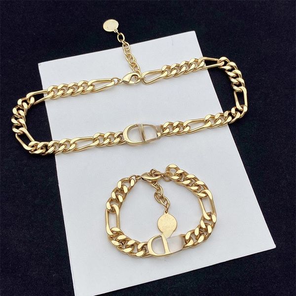 

gold plated d letter necklace female earrings european and american fashion bracelet set manufacturer wholesale, Black