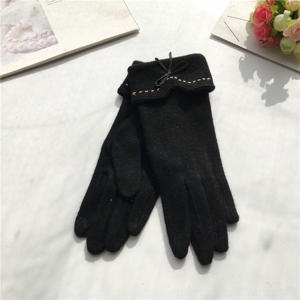 

1pim korean wool cashmere touch screen fingerless mittens dotted warm vesembroidery glovesembroidery leather bow women' parting finger, Blue;gray