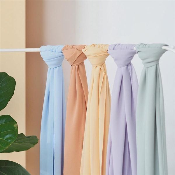 

scarves 2021 ladies autumn and winter scarf wild fashion 54 color pure pearl chiffon monochrome headscarf europe america, Blue;gray