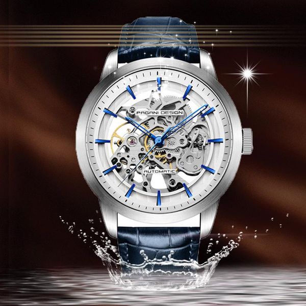 

wristwatches 2021 pagani design watch fashion leather men automatic mechanical skeleton waterproof watches relogio masculin, Slivery;brown
