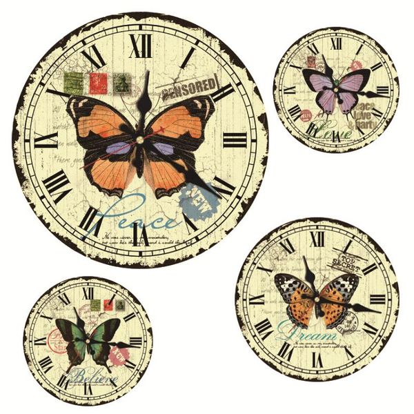 

wall clocks butterfly decorative round clock kids chilren living room decor non ticking vintage quartz watch