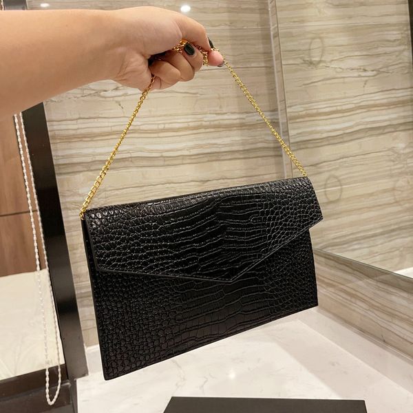 

women black envelope shoulder hand bag leather crocodile famous design young girls daily party life cross body chains handbag flap cover cro