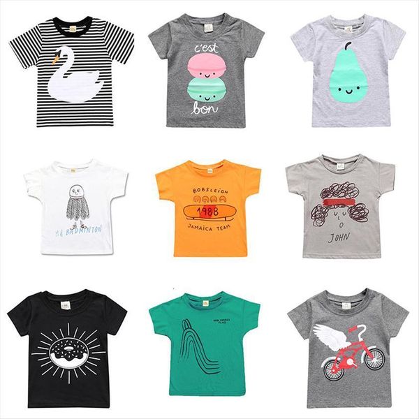 

boys t shirt summer children clothing cotton cute print short sleeve shirts kids white tee toddler 1 7years baby, Blue