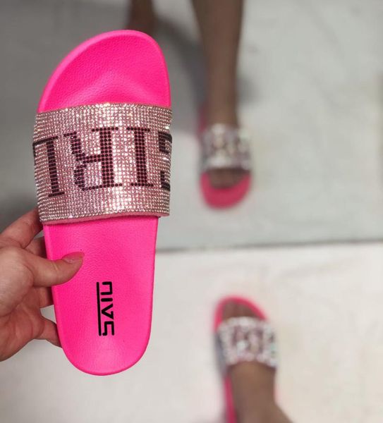 

sandals platform fashion shoes slippers women open toe beach pink thick bottom rhinestone anti-slip, Black