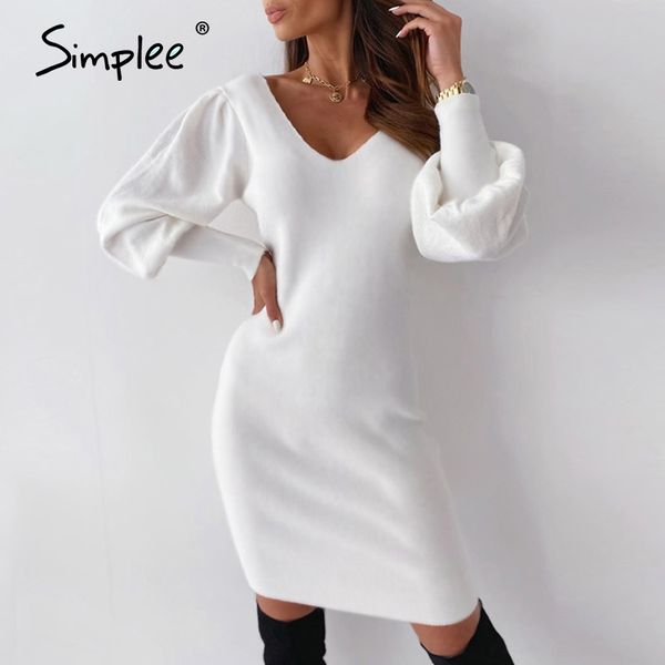 

2021simplee v-neck patchwork dress white lace edge a-line lantern sleeve dress autumn nightclub open back knee length dress, Black;gray