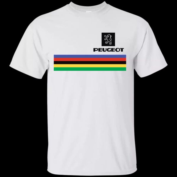 

peugeot, bicycle, retro, tom simpson, bike, tour de france, race, t-shirt, White;black