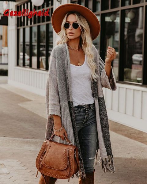 

women's knits & tees gezelligheid bohemian fringe cardigan women clothes patchwork slim long coat female winter vintage knitwear sweate, White