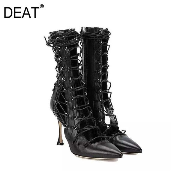 

boots [deat] 2021 sharp toe lace-up black personality patent leather single shoes women short spring summer tide 10d608