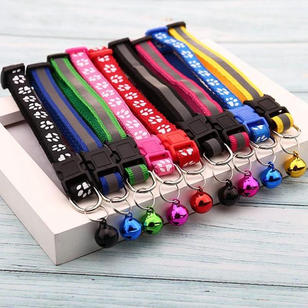 

cat collars & leads cute dog pet glossy reflective collar safety buckle bell strap 12 colors adjustable supplies