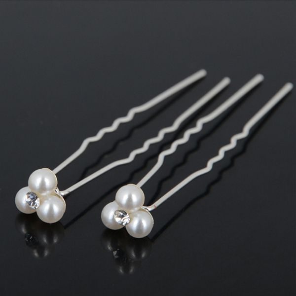 

20pcs/lot wholesale selling bride headdress type u hairpins flower pearl crystal bowknot hairpin hair wedding jewelry, Silver