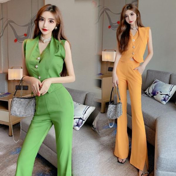 

women's two piece pants women 2021 summer business suits two-piece outfits female short sleeve v-neck blouse casual office flare workwe, White