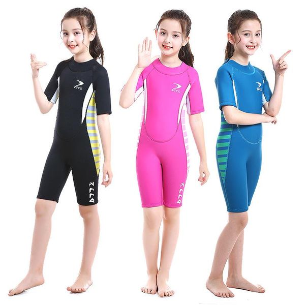 

2.5mm neoprene wetsuit children's short sleeve diving suit sun-proof surfing snorkeling one-piece girls swimsuit swim wear