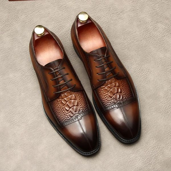 

dress shoes large size eur45 crocodile grain black / wine red brown mens genuine leather wedding male business