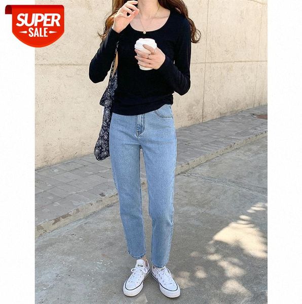 

tg high-waist straight-leg jeans women's all-match casual pants with small feet and thin trousers 12135 #me5i, Black;gray