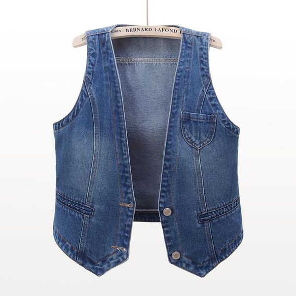 

women's vests korean dark blue denim vest women waistcoat slim short v-neck sleeveless jacket coat summer casual student jeans female, Black;white