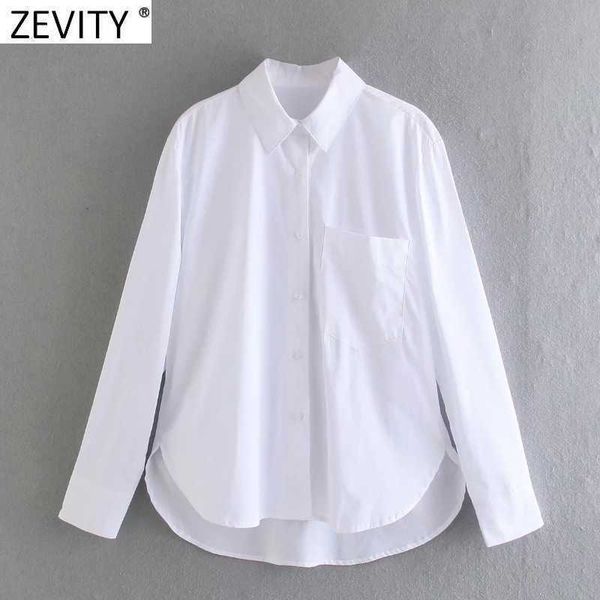 

zevity women fashion turn down collar white smock blouse office ladies single pocket business shirts chic blusas ls7699 210603