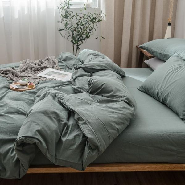 

bedding sets 34cover and pillowcases set 100% washed cotton comforter cover soft quilt case solid color single double 220x240cm