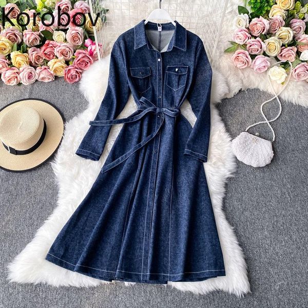 

casual dresses korobov fashion shirt dress 2021 autumn temperament light mature waist long sleeve over the knee mid-length windbreaker, Black;gray