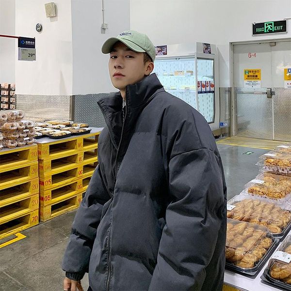 

men's down & parkas 2021 winter oversized thick cotton padded jacket loose casual stand collar streetwear fashion coat male warm b375, Black