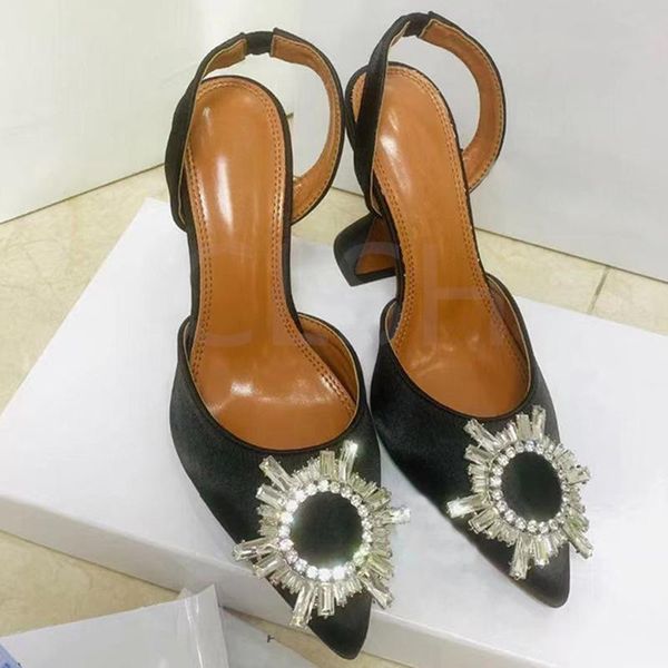 

sandals luxury women metal rivet decoration high heels pointed toe casual wedding party brand fashion shoes for lady, Black