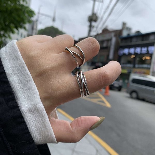 

s925 sterling silver personality exaggeration fashion korea east gate multi layer winding cross ring female, Black