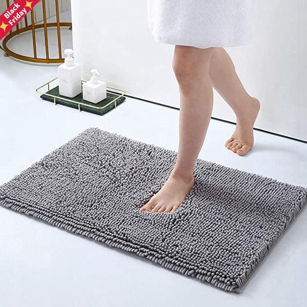 

luxury chenille bathroom carpet, super soft absorbent furry machine washable non-slip fur carpet bath mats